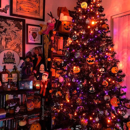 Lomotech Battery Operated Halloween Lights - 2 Pack Total 33ft 100 LED Orange Purple Battery Lights 8 Modes Waterproof with Timer for Home, Garden, Party, Holiday, Tree Decoration (Black Wire)