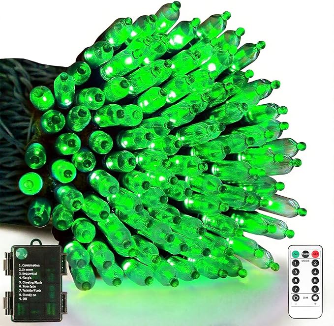 33ft 100 LED Green Battery Operated Christmas Tree Lights 8 Modes String Lights Indoor Outdoor for Christmas Tree Halloween Holiday Party Bedroom Classroom Decoration