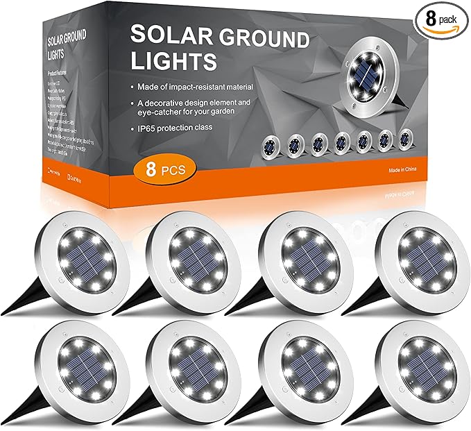 INCX Solar Lights for Outside,8 Pack Solar Light Outdoor Waterproof, Garden Lights Landscape Lighting for Patio Pathway Lawn Driveway Walkway White