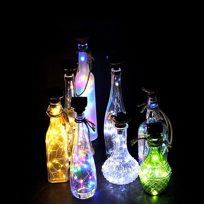 Solar Wine Bottle Lights Outdoor, 20 LED Cork Lights for Wine Bottles Waterproof, Fairy Lights Solar for Wedding Party Garden Patio Decor, Suitable for Most Wine Bottle Mouths-Cool White (8 Pack)