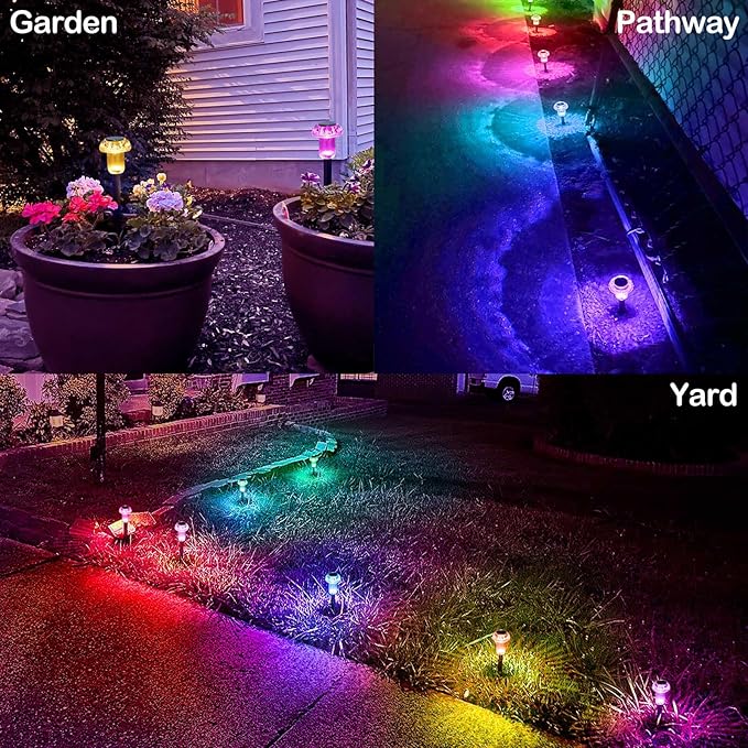 16 Pack Solar Lights Outdoor Waterproof Pathway Lights Solar Powered LED Mushroom Garden Lighting Stake for Outside Yard Path Lawn Patio Landscape (Color Changing)