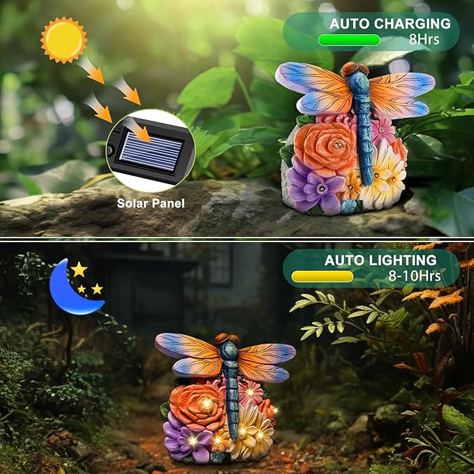 Linkax Birthday Easter Gifts for Adults Women Mom Grandma, Solar Dragonfly Lights Garden Decor, Outdoor Solar Dragonfly Figurine for Outside Patio Yard Front Porch Home, Gardening Housewarming Gifts