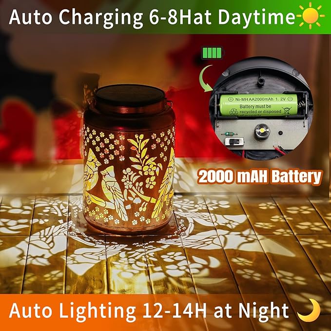 Cardinal Solar Lanterns Outdoor Waterproof, 14.6'' Large Lamps, Upgraded 2000mAH Battery, Metal Christmas Gift, Birthday Gifts for Women Mom Grandma, Garden Yard Patio Lawn Pathway Decor