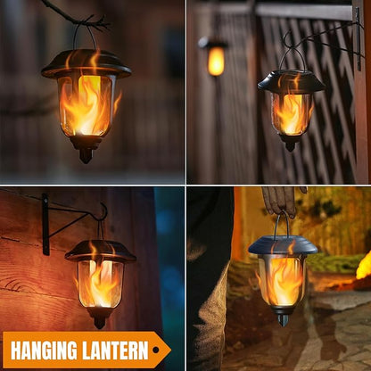 Dynaming Dual Use Solar Flame Lights Outdoor 6 Pack, Solar Flickering Flame Pathway Lights, Hanging Lantern Light, Auto On/Off & Waterproof for Garden Lawn Patio Yard Walkway Deck Driveway