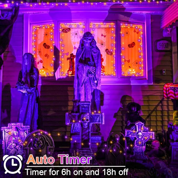 4-Pack 4ft Halloween LED String Lights, Waterproof Timer Lights