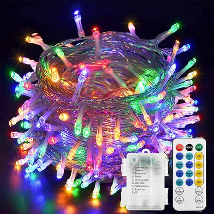 echosari Battery Christmas String Lights 100 LEDs Outdoor LED Fairy String Lights with Remote Button Cell(Dimmable, Timer, 8 Modes) - Multicolor