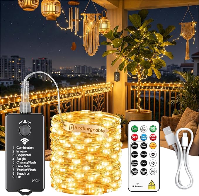 200 LED Christmas Twinkle Lights, 66ft Waterproof for Backyard