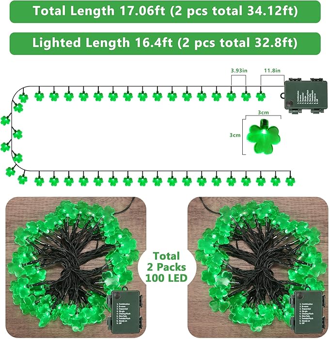 8ft Green String Lights for Patio, Waterproof LED