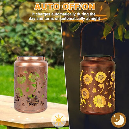 2 Packs Sunflower Solar Lanterns Outdoor Waterproof, Birthday Sunflower Gifts for Women, Mom, Metal Hanging Solar Lights Outdoor for Patio Porch Yard Backyard Garden Decor