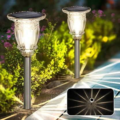Solar Pathway Lights Outdoor 6 Pcs, Warm White Incandescent Solar Garden Lights, 17.5" Waterproof & Solar Powered Outdoor Lights, Glass and Stainless Steel Tungsten Walkway Light, Driveway Lawns