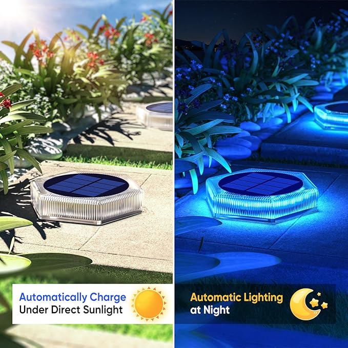 YiLaie Blue Solar Deck Lights for Outside 6 Pack, Dock Lights Solar Powered Waterproof Driveway Warning for Driveway Pathway Boat Dock Post Yard.