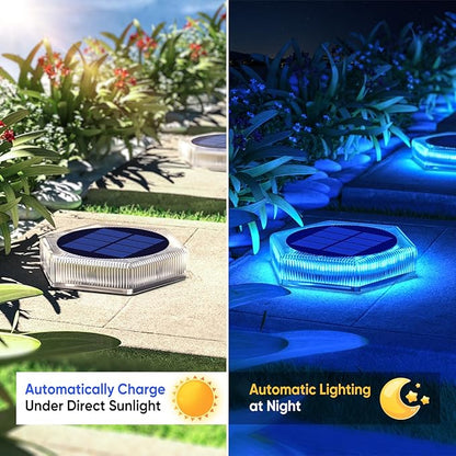 YiLaie Blue Solar Deck Lights for Outside 6 Pack, Dock Lights Solar Powered Waterproof Driveway Warning for Driveway Pathway Boat Dock Post Yard.