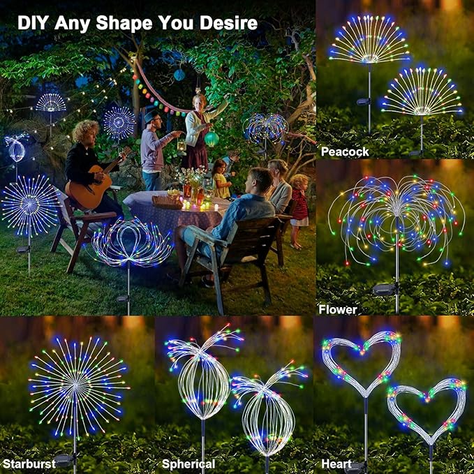 Solar Garden Lights Outdoor, 6 Pack 120 LED Twinkling Firework Lights Decorative with 2 Modes, Outdoor Waterproof Solar Starburst Light for Outside Yard Pathway Garden Decor, Multicolor