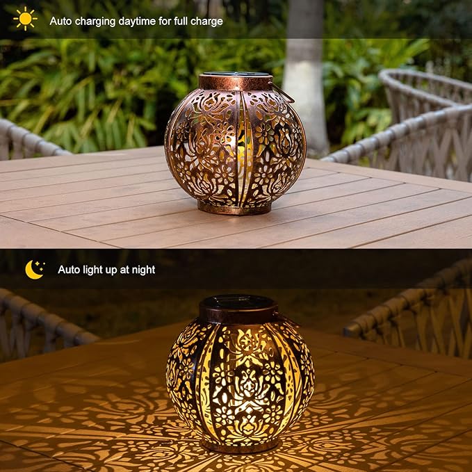 Moroccan Solar Hanging Lanterns 2-Pack, Metal Backyard Decor