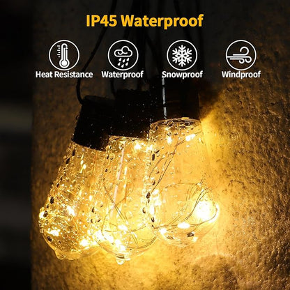 20 Hanging Bulb Battery Operated String Lights, 14FT 100 LED Vintage Bulbs Battery Outdoor Lights, Waterproof Indoor Outdoor Lights for Patio, Classroom, Home, Tent, Wedding, Party, Farmhouse Decor