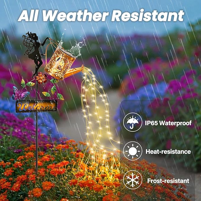 ZKLiLi Solar Hummingbird Watering Can Gifts with Lights,Outdoor Garden Fairy Welcome Sign Decor Waterproof 8 Lighting Modes for Patio Yard Porch Lawn Pathway Walkway Statues Outdoor Garden Gifts