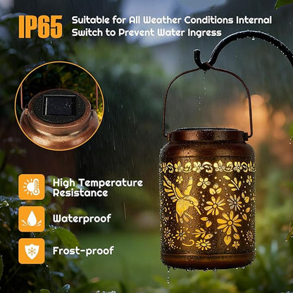 Hummingbird Solar Lanterns Outdoor Waterproof - Metal Hanging Hummingbird Solar Lights Graden Decor for Patio Yard Lawn Porch Pathway, Birthday Gifts for Women Mom Grandma
