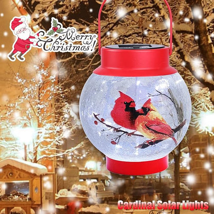 MUMTOP Solar Lantern Red Cardinal Light, Crackle Glass Hanging Solar Lights Outdoor LED Waterproof Tabletop Lamp for Table Yard Garden Patio Lawn Christmas Decorations