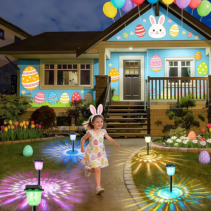 echosari 2 Pack Color Changing Solar Pathway Lights, Dynamic Pattern Multicolor & Warm White Solar Lights Outdoor Waterproof Garden Lights for Landscape Path Driveway Walkway Lawn