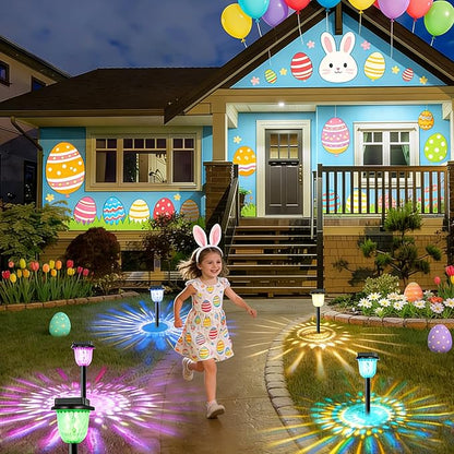 echosari 2 Pack Color Changing Solar Pathway Lights, Dynamic Pattern Multicolor & Warm White Solar Lights Outdoor Waterproof Garden Lights for Landscape Path Driveway Walkway Lawn