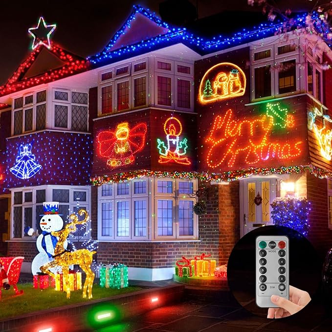 Battery Operated Christmas Lights, 33Ft 100 LED Multicolor String Lights with Auto Timer & 8 Modes, Shatterproof Waterproof for Outdoor Indoor Wedding Party Home, Green Wire