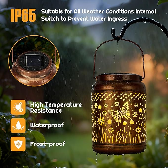 Butterfly Solar Lanterns Outdoor Waterproof - Metal Garden Decor Hanging Solar Lights Butterfly Decorations for Patio Yard Lawn Porch Pathway,Unique Gifts for Women Mom Grandma