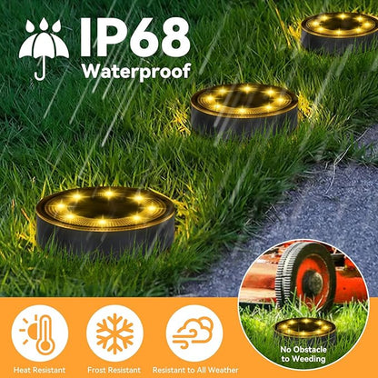 ELUTENG Solar Ground Lights 8 Pack IP68 Waterproof Solar Pathway Lights 8 LED Garden Lights Anti-Rust Outdoor Landscape Lighting for Lawn, Yard, Deck, Driveway, Walkway (Warm Light)