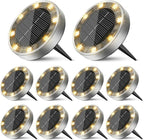 Solar Flat Disk Lights 10-Pack, Waterproof Garden