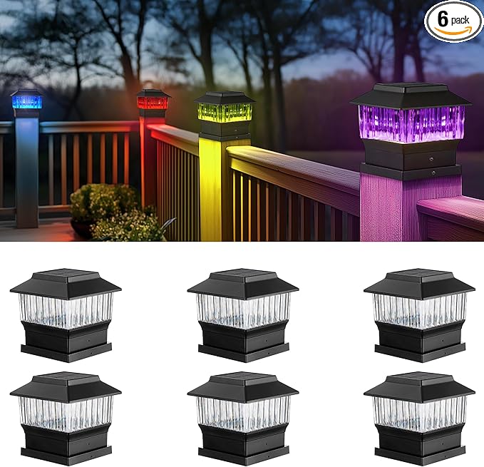 Solar Post Cap Lights 6-Pack, Waterproof LED