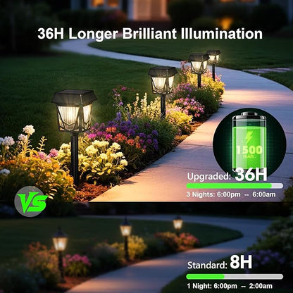 Raynic Solar Pathway Light, USB-C Rechargable, 36H Long Lasting, 6 Pack 2X Brighter Solar Lights Outdoor Waterproof IP66, Auto On/Off Pathway Lights for Walkway Path Yard Lawn Decor, Warm White