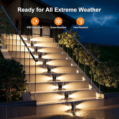 16 Pack Warm White Solar Powered Stair Lights for Outside Waterproof Deck Step Safety LED Ourdoor Decorative Lamps for Railing, House, Pathway, Backyard, Patio, Garden, 2 Easy Installation in 1 Min