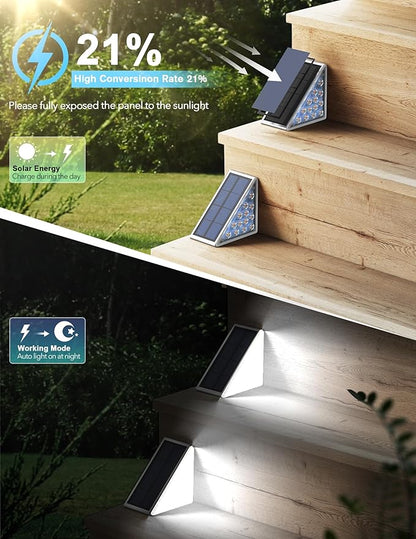LED Solar Step Lights Waterproof Outdoor Stair Lights, Solar Deck Light Outdoor Decor IP67 Solar Decoration Light for Yard, Patio, Garden, Walkways, Front Door, Pathway, Driveway, Porch 2PK
