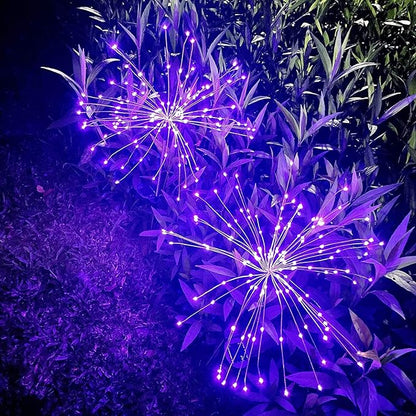 JJGoo Solar Firework Lights, 2 Pack 150 LEDs 2 Lighting Modes Solar Lights Outdoor Waterproof for Garden Patio Walkway Pathway Party Wedding Christmas Decorative - Purple