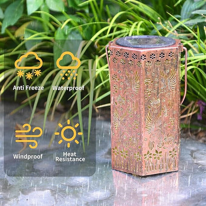 Solar Cardinal Lanterns Outdoor Hanging Lights, Gifts for Mom Dad Men Women, Hollowed-Out Metal Decor Lantern, Waterproof LED Decorative Garden Light