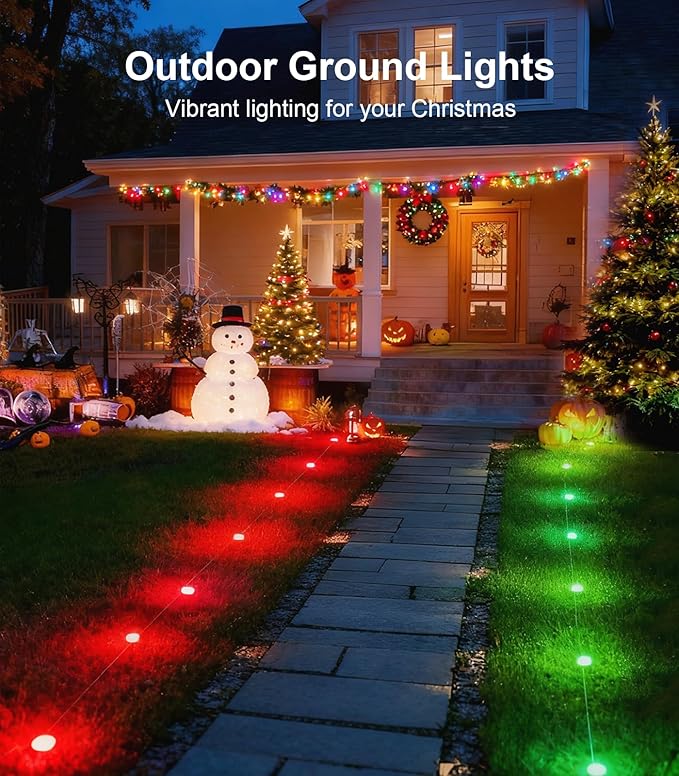 100Ft RGB Ground Lights Outdoor LED Pathway Lights, Multi Color Changing Christmas Decor Waterproof Walkway Lighting for Outside Garden Back Yard Lawn Driveway Patio Landscape Lighting, Smart Control