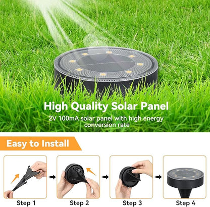 ELUTENG Solar Ground Lights 8 Pack IP68 Waterproof Solar Pathway Lights 8 LED Garden Lights Anti-Rust Outdoor Landscape Lighting for Lawn, Yard, Deck, Driveway, Walkway (Warm Light)