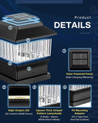 Solar Post Cap Lights, 3-Mode Black Waterproof