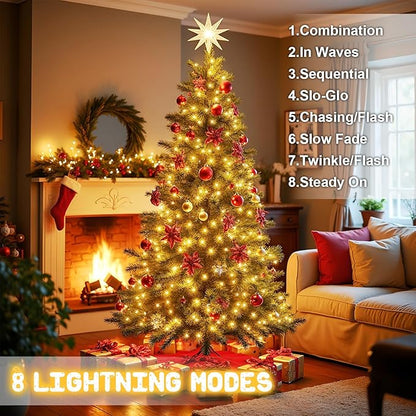 Christmas Lights Outdoor Battery Operated String Lights Total 100LED 33Ft with Timer 8 Modes 16.4Ft*2 Waterproof Outdoor Indoor for Christmas Decor, Warm White, 2-Pack