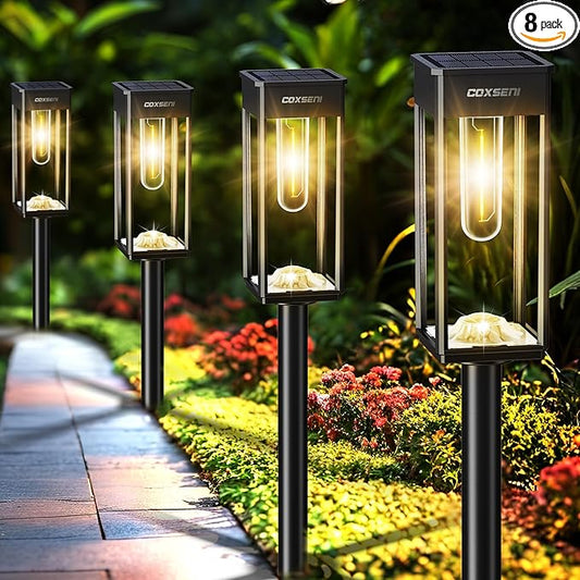 Solar Pathway Lights Outdoor IP65 Waterproof, 8 Pack 3000K LED Auto On/Off Walkway Landscape Light for Yard Lawn Garden Patio Driveway Outside Decor, Warm White