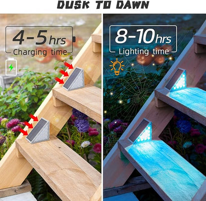 NIORSUN Solar Step Lights,6 Pack RGB Solid Color Changing Solar Stair Lights Outdoor Waterproof IP67 Auto On Off,Solar Lights for Steps,Stair,Patio,Yard,Porch,Front Door,Deck Decor