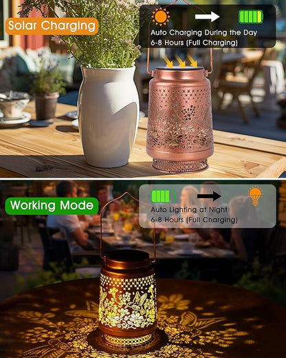 Solar Lanterns Outdoor Waterproof Decorative Garden Solar Lights Outdoor,Hanging Hollow Out Metal Ornaments Decor for Outside Lawn,Patio,Balcony,Yard Unique Gifts for Women Hummingbird