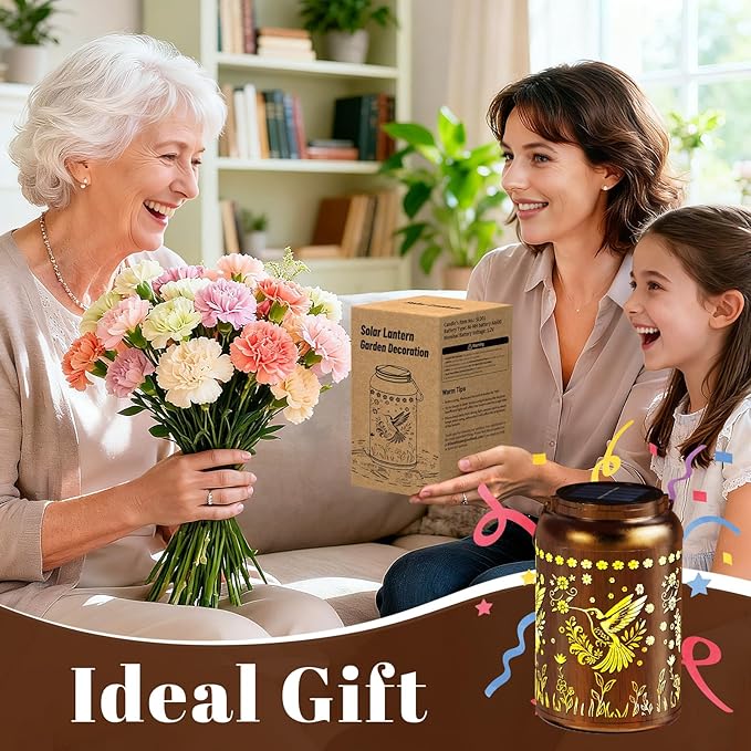 Solar Lanterns Outdoor Waterproof, Garden Decor Gifts for Women Mom Grandma, Outdoor Hanging Lantern Solar Lights, Metal Decorative Light for Yard, Patio, Backyard, Porch, 1 Pack
