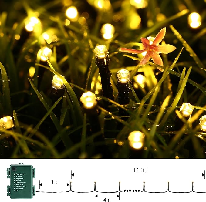 Battery Operated Christmas Lights - 2 Pack Total 33ft 100 LED Battery String Lights 8 Modes Waterproof with Timer for Home, Garden, Party, Holiday, Christmas Tree Decoration (Green Wire, Warm White)