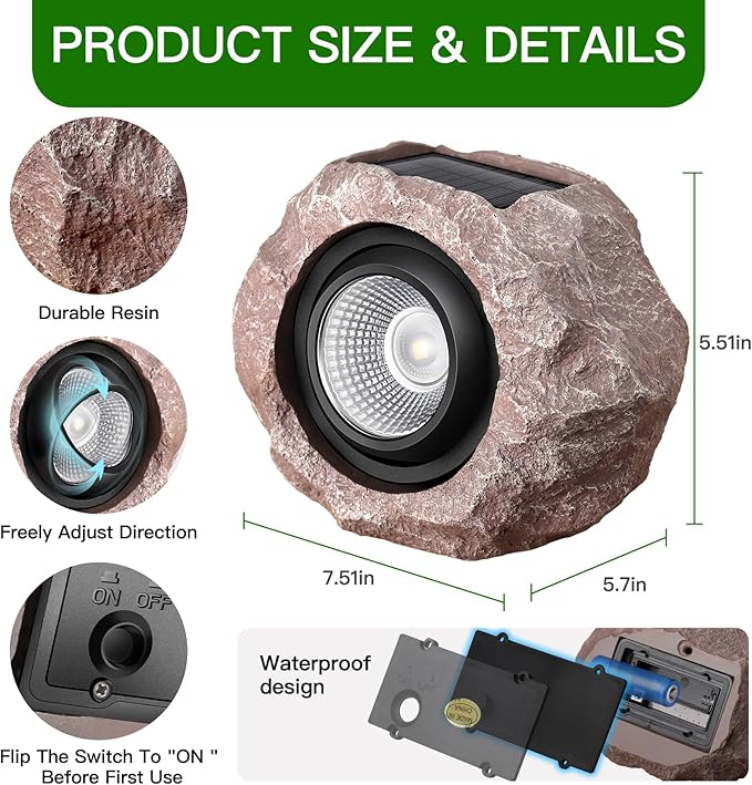 Timeflies Solar Rock Lights Outdoor 4 Pack, Bright Solar Spotlights Outdoor Waterproof, Wireless LED Rock Lights, Auto On/Off Solar Landscape Spotlights for Yard Walkway Patio Pathway Flowerbed