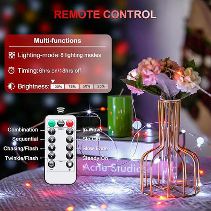 Christmas Fairy Lights 2-Pack, 66ft 200 LED Battery Twinkle Lights