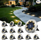 12-Pack Warm White In-Ground Solar Lights, Flat LED Landscape