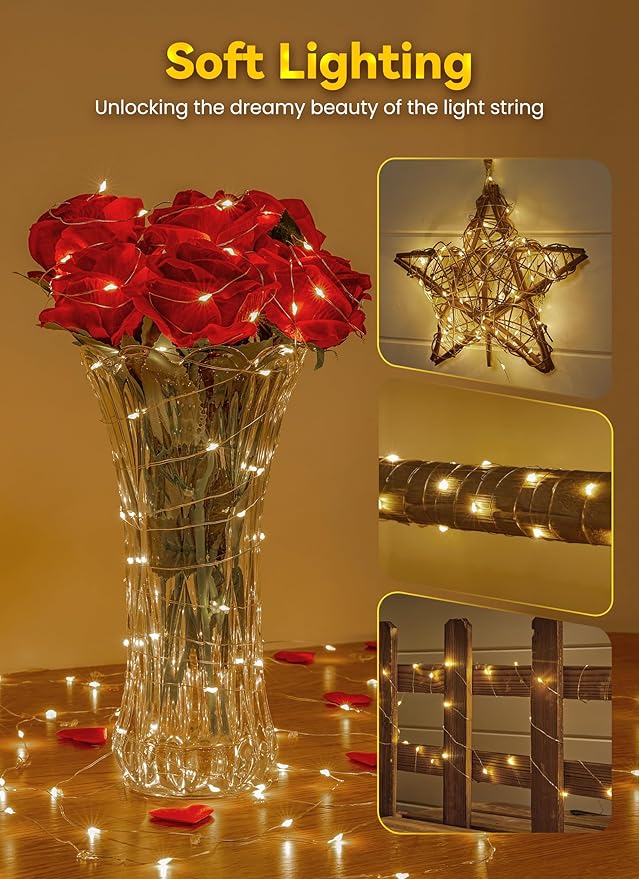 Fairy Lights Battery Operated, 33FT 100LED Waterproof Lights Long Lasting Silver Wire Starry Fairy String Lights for Bedroom, Dorm, Christmas, Tree, Wedding, Mason Jar, Holiday Decor