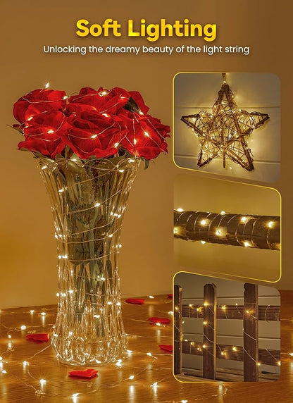 Fairy Lights Battery Operated, 33FT 100LED Waterproof Lights Long Lasting Silver Wire Starry Fairy String Lights for Bedroom, Dorm, Christmas, Tree, Wedding, Mason Jar, Holiday Decor