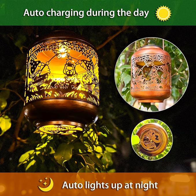 Gnome Solar Lantern Set, Metal Yard Lighting