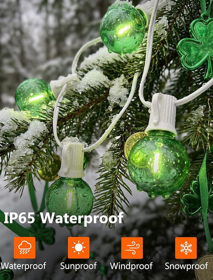 25Ft G40 LED Outdoor Globe String Lights, Outdoor St. Patrick's Day Decorations Lights with 27 Shatterproof Green Bulbs, Hanging Patio Light Waterproof for Irish-themed Party Backyard Garden Wedding